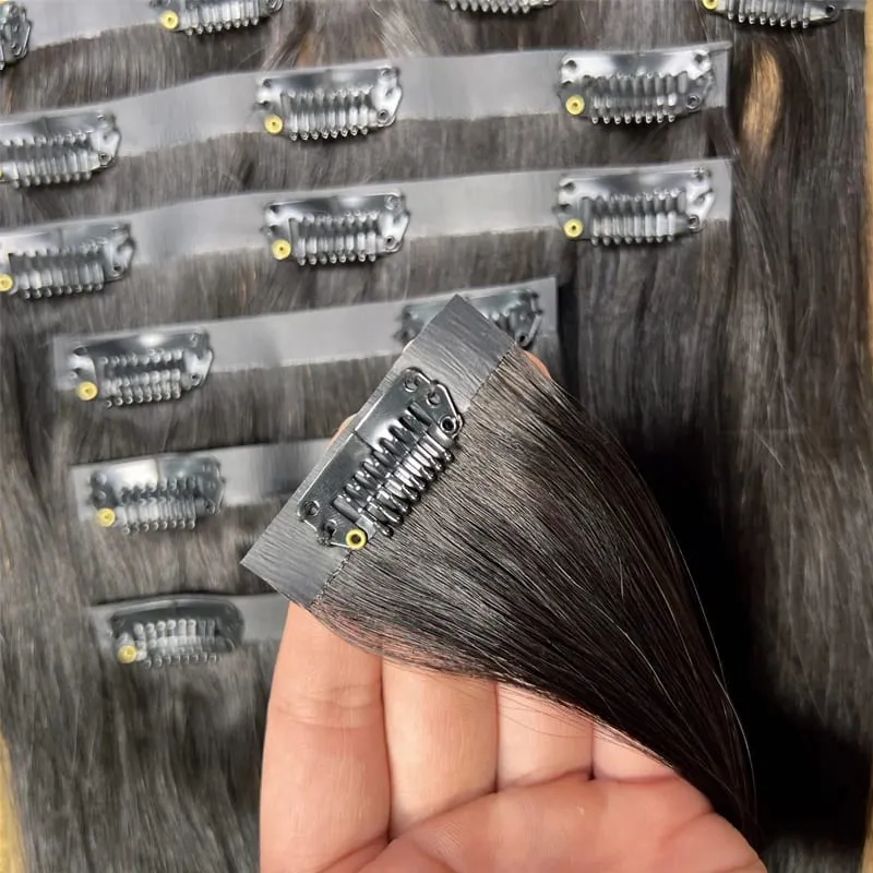 7Pcs Invisible Seamless PU Clip in Human Hair Extension Tape Weft Clip in Extensions For Thick Raw Hair 100G Clip on Hair
