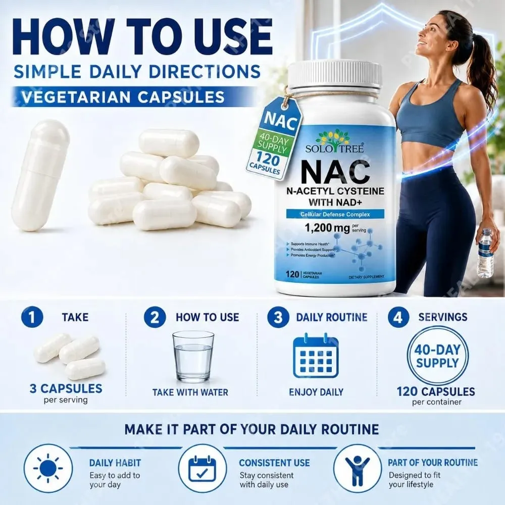 NAC N-Acetyl Cysteine Capsules 1200mg NAD+ For Cellular Immune & Antioxidant Energy Support Formula Adult 120 Count
