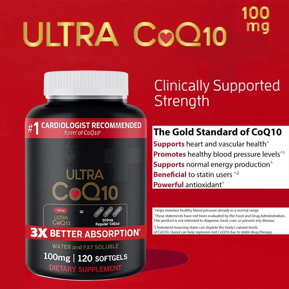 Ultra CoQ10 100 mg gélules 3x meilleure absorption antioxydant pour la santé cardiaque et l'énergie Coenzyme Q10 vitamines et suppléments — image 2
