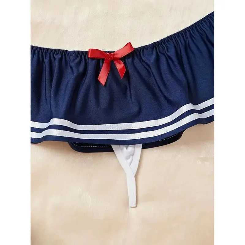 Erotic Sexy Student Uniform Bra And Panty Set Underwear Transparent Bra Exotic Sets Sexy Thong Woman Porn Lingerie Women Costume