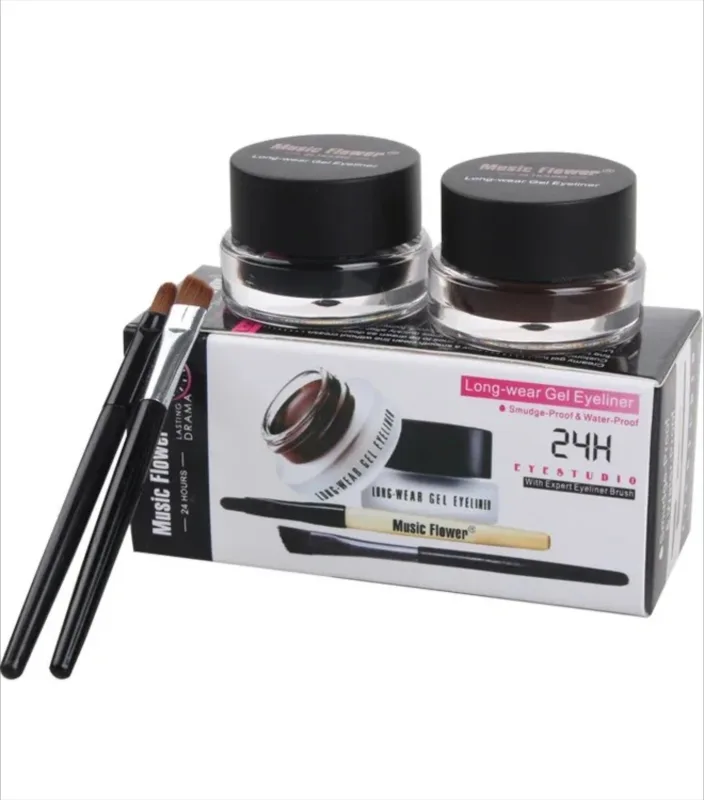 Music Flower 2-in-1 Two-Color Eyeliner Gel Set Black & Coffee Waterproof 3D Long-Lasting Smudge-Proof Eye Makeup Cosmetic Kit