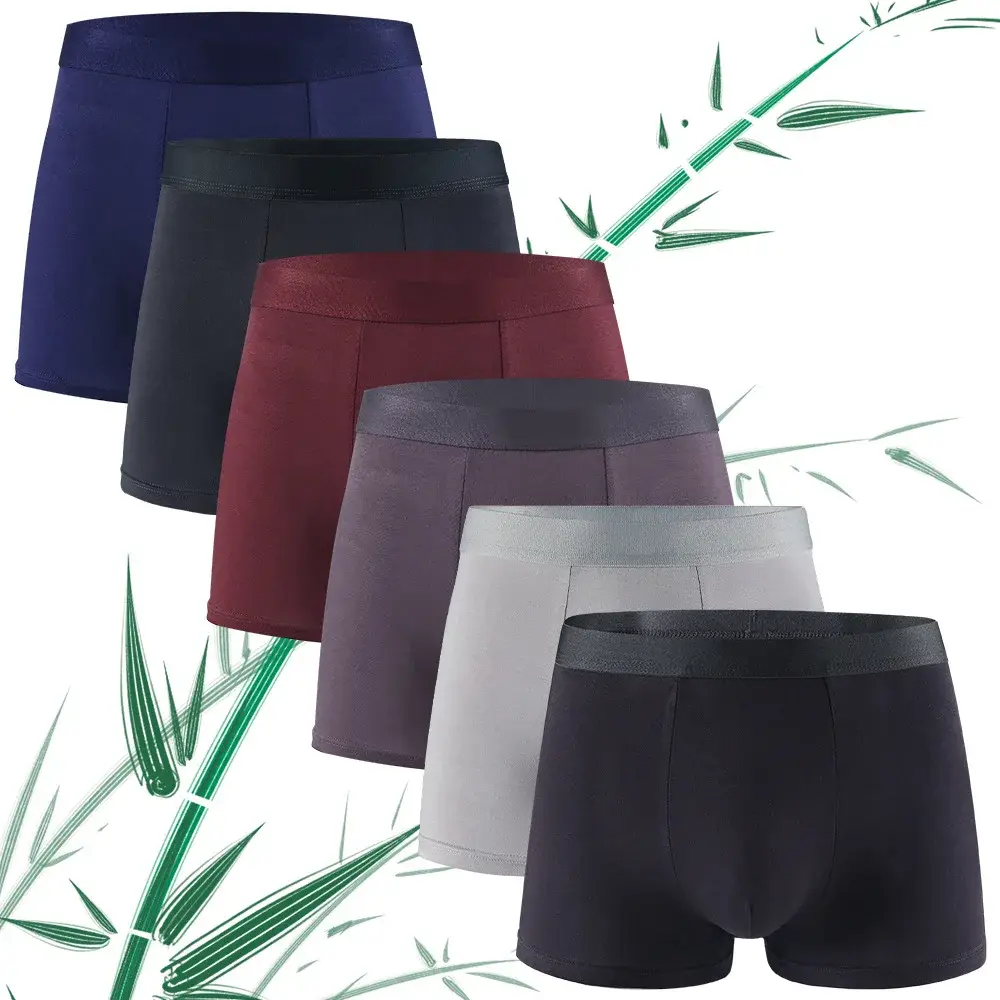 6pcs/set Bamboo Fiber Men Underwear Solid Color Men Boxer Briefs High Quality Men Panties Soft Breathable Plus Size Men Shorts — image 2