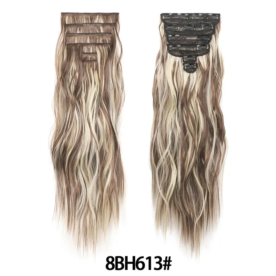 6PCS Clip in Hair Extensions Honey Blonde Mixed Light Brown 24 Inch Long Water Wavy Synthetic Hair Extensions For Women Use — image 13