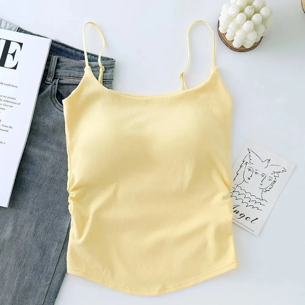 Simple Sleeveless Suspender Vest Slim Underwear Fitted Tops With Padded Cups Camisole Sports Activities