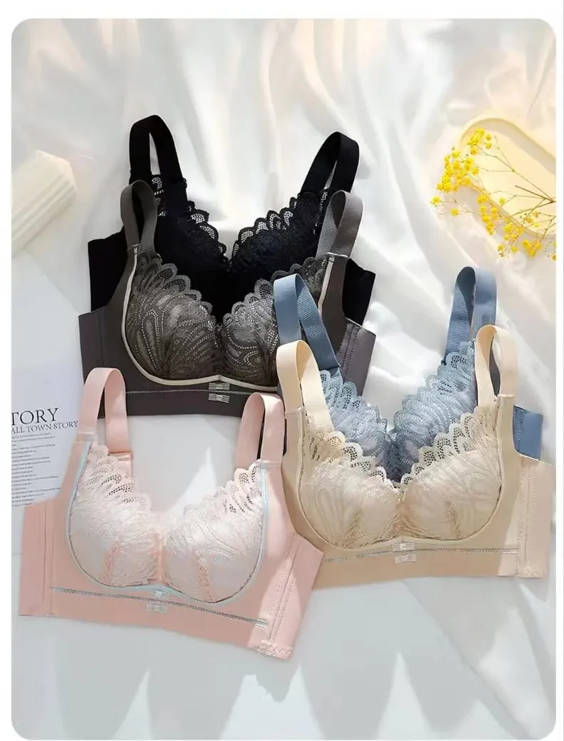 Sexy Lace Push-Up Lingerie Bra for Small Breasts Anti-Sagging Adjustable Beauty Back Non-Underwire Gathering Bra