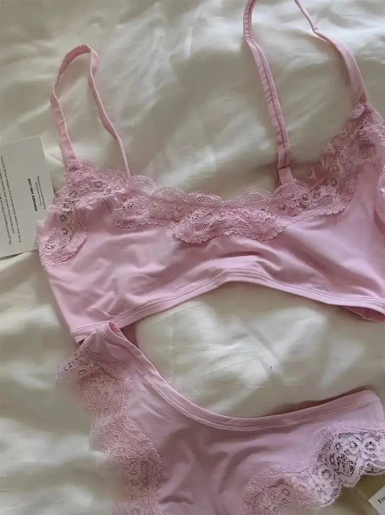 Lace Bra Set Woman Adjusted-strap Seamless Bras+Low Waist Panties Female Casual Simple Solid High Elasticity Lingerie Sets — image 4