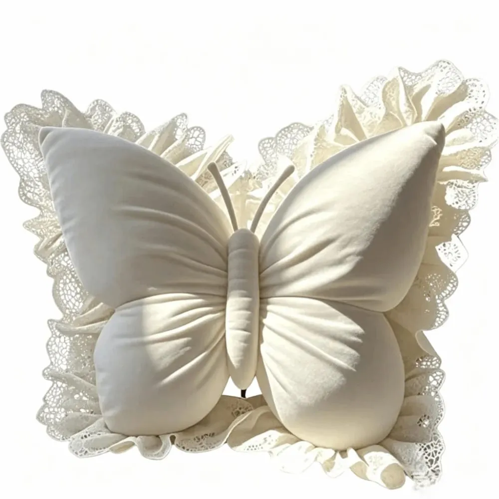Decorative Cushion Velvet Butterfly Plush Pillow Lace Trim Plush Bow Plush Cushion Soft Cute Bow Throw Pillow Office — image 12