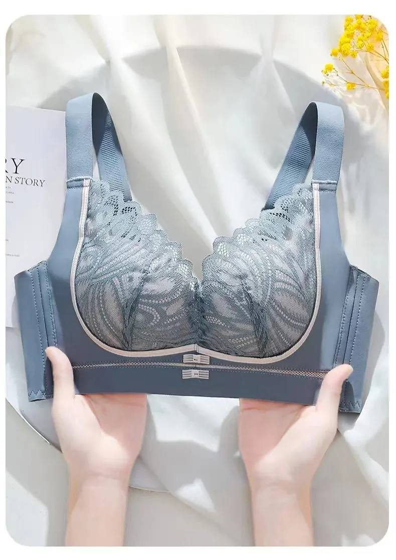 Sexy Lace Push-Up Lingerie Bra for Small Breasts Anti-Sagging Adjustable Beauty Back Non-Underwire Gathering Bra