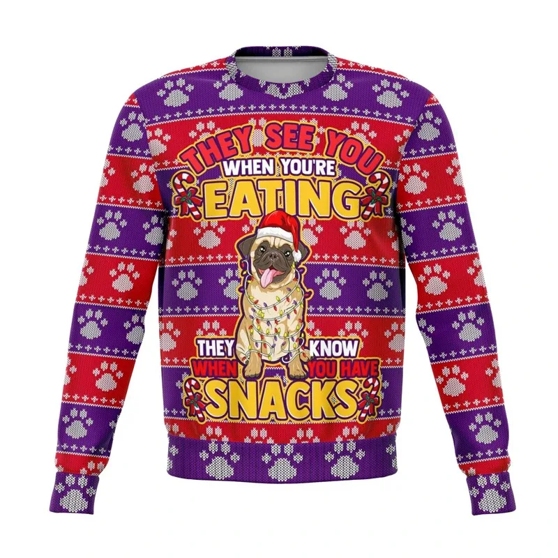 Colorful Dog Cat Pattern Ugly Christmas Sweater For Men 2026 New Year Festival Hoodie Women Merry Christmas Crew Neck Sweatshirt