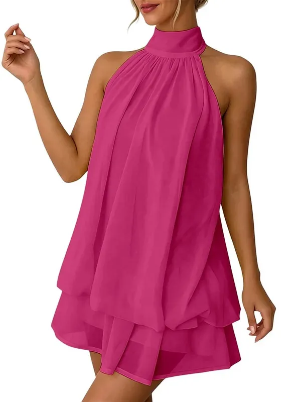 Women Halter Neck Backless Tie Mini Dress Summer Sleeveless Chiffon Ruffle Short Dresses Sexy Club Party Beach Vacation Outfit — image 14