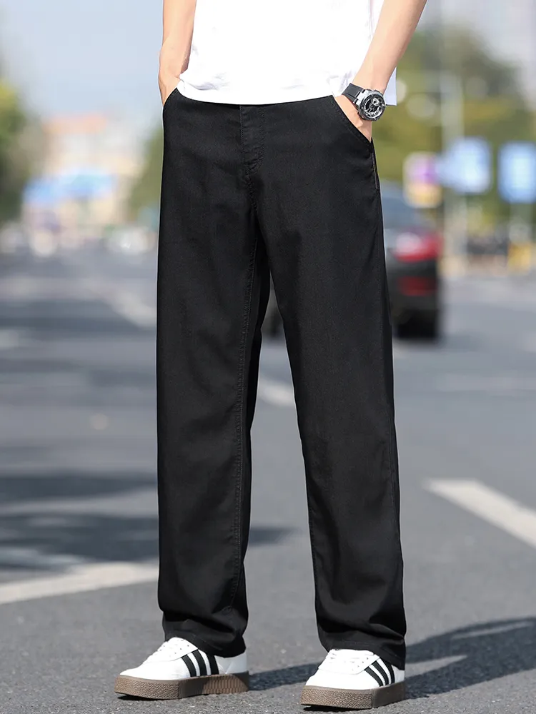 Loose Wide-leg Men's Thin Jeans Lyocell Soft Drape Fabric Comfort Trousers Spring Summer Fashion Brand Washing Denim Pants — image 6