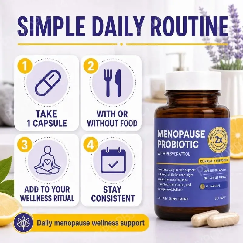 Probiotik Menopause untuk Wanita Keseimbangan Hormon Hot Flashes Berkeringat Malam Kesehatan Usus Resveratrol & Kapsul Omega 30 — image 6