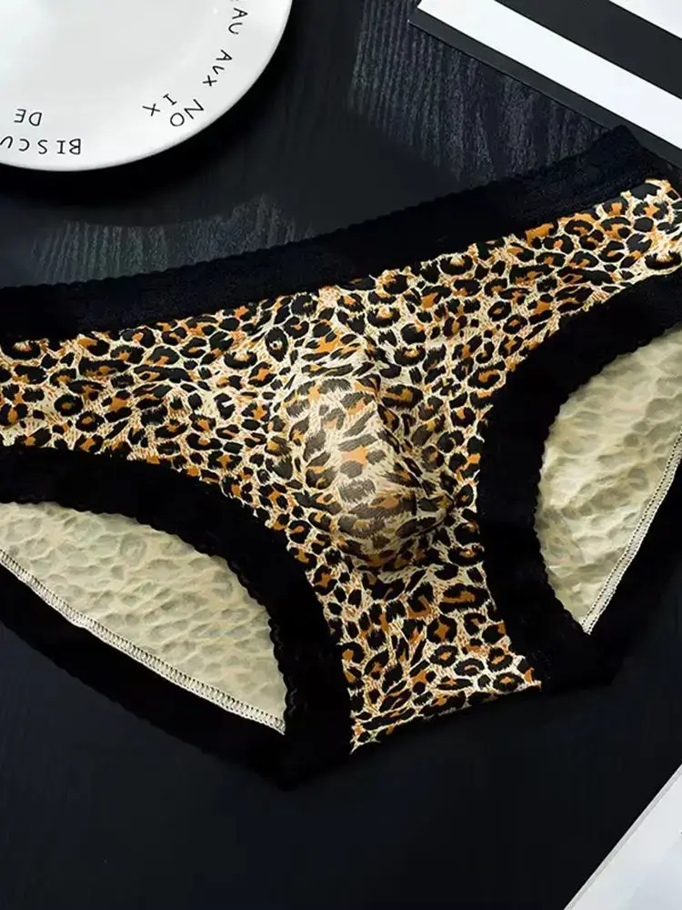 Men's French Lace Briefs Sexy 3D U Convex Pouch Underpant Summer Thin Ice Silk Breathable Underwear Low-rise See Through Panties — image 8