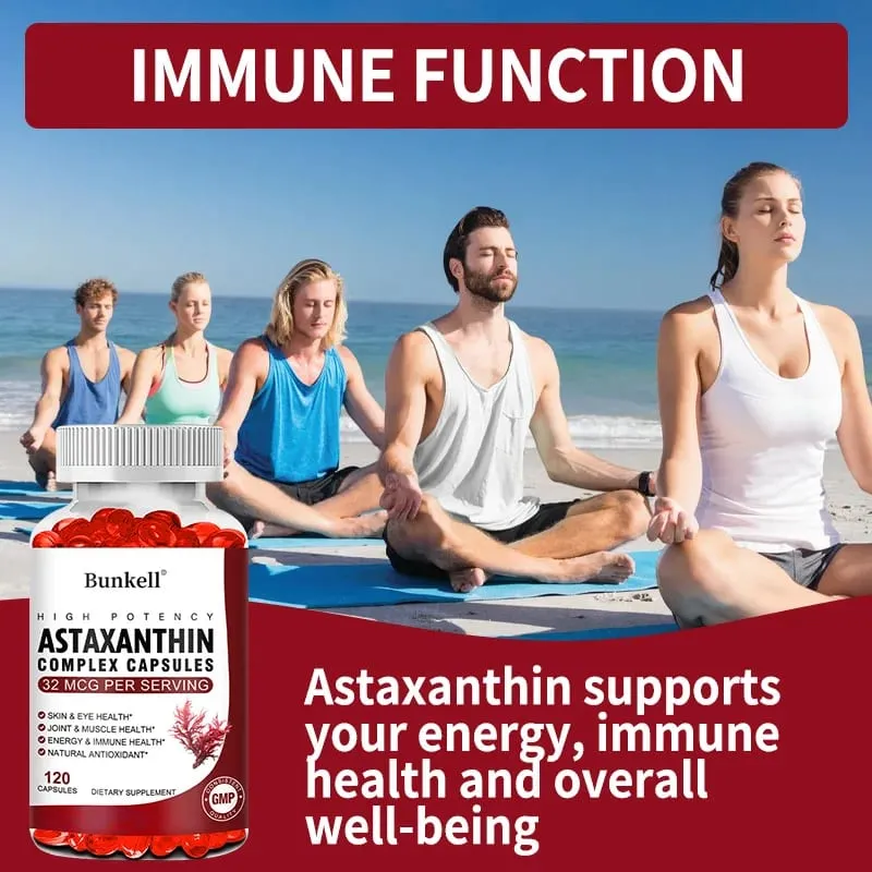 Bunkell Vegan Astaxanthin s rybím olejem a antioxidantem z antratického krilového oleje podporuje oční pokožku a buněčné zdraví Kapsle bez GMO