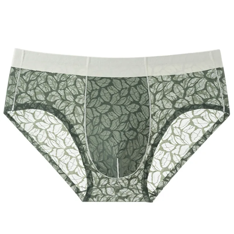 Homens de seda gelo ultra-fino breve roupa interior sem costura renda jacquard respirável pantie 3d bulge bolsa lingerie de malha transparente — image 4