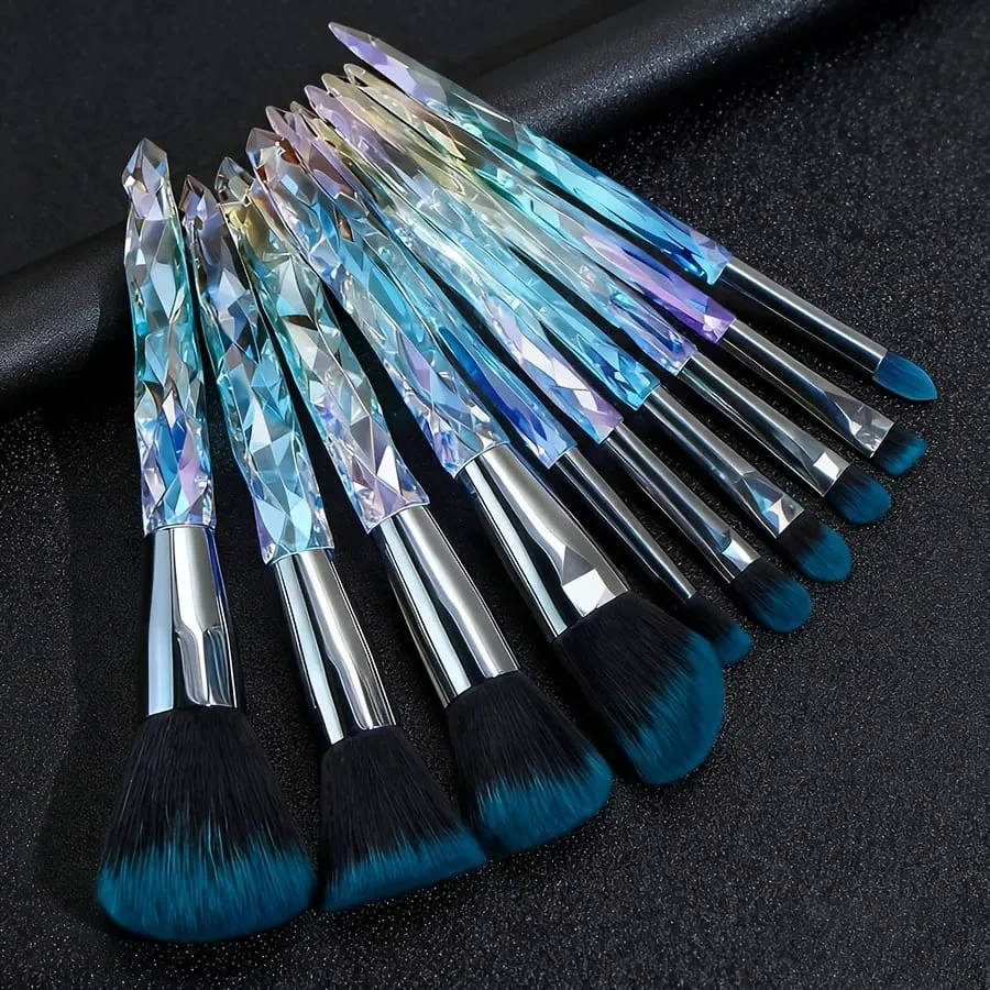 Purple Crystal Handle Makeup Brush Set Soft Synthetic Hair Foundation Blush Eye Shadow Cosmetic Brushes Kit — image 1