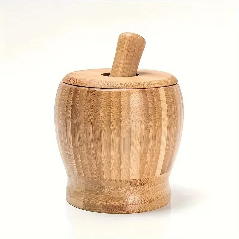 1set Bamboo garlic jar household kitchen food mixer garlic puree grinder with lid — image 5