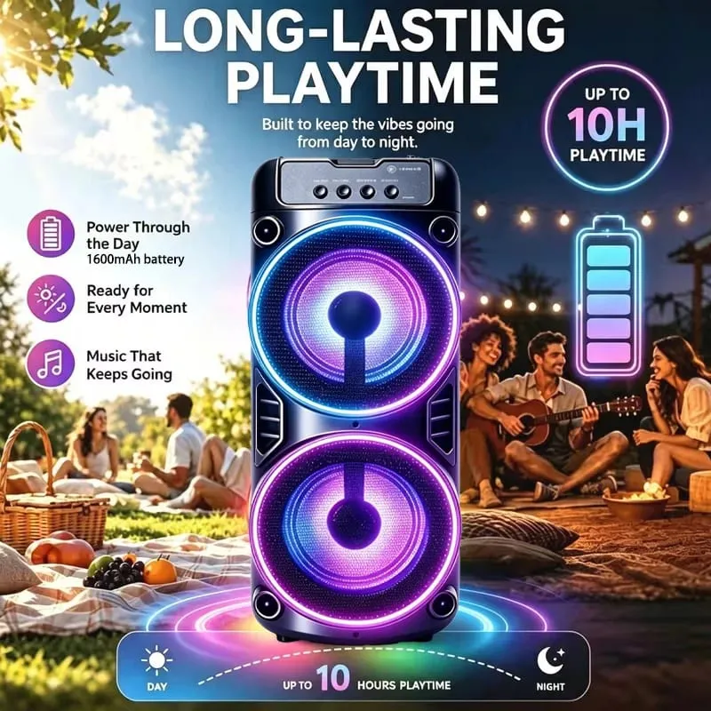 Professional Large Bluetooth Speaker Portable Design Featuring JBL Subwoofer Party Box LED Lights Compatible with BT/USB/TF/AUX/FM/TWS/MIC/EQ Functions Professional Karaoke. Ideal Gift for Birthdays Christmas and New Year