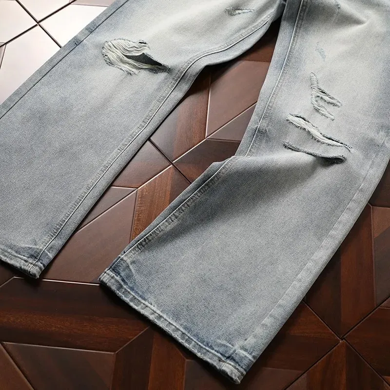 Man Pants Mens Jeans Spring New Heavyweight American Washed Relaxed Fit Bootcut Trousers For Casual Wear — image 4