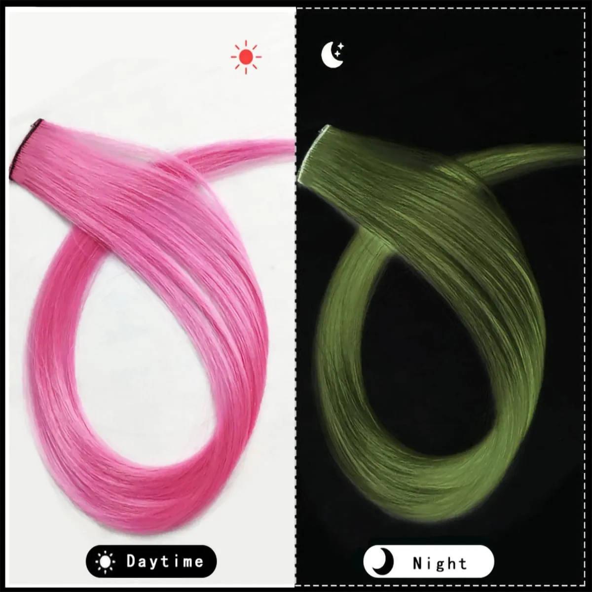 Extensiones de cabello que brillan en la oscuridad, 20 pulgadas, Clip, postizos de colores luminosos, pinzas para el cabello de arcoíris, peluca sintética recta