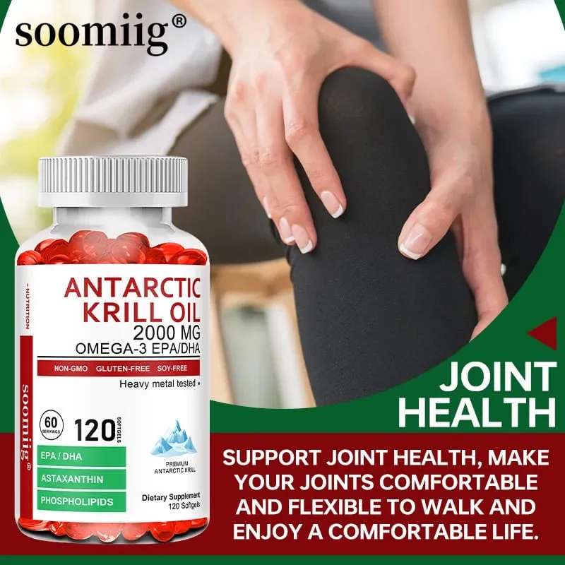Kapsul Minyak Krill Antartika 2000mg Omega-3 EPA & DHA dengan Suplemen Astaxanthin Bersumberkan Kekuatan Maksimum Krill Merah