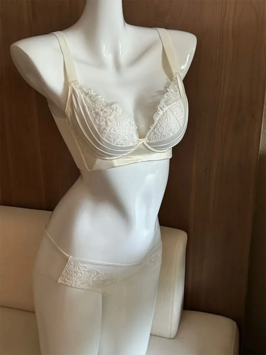 Thin Glossy Back Bra Set Anti-Sagging Push Up Lingerie for Large Breasts Show Small Gathering Cup Underwear