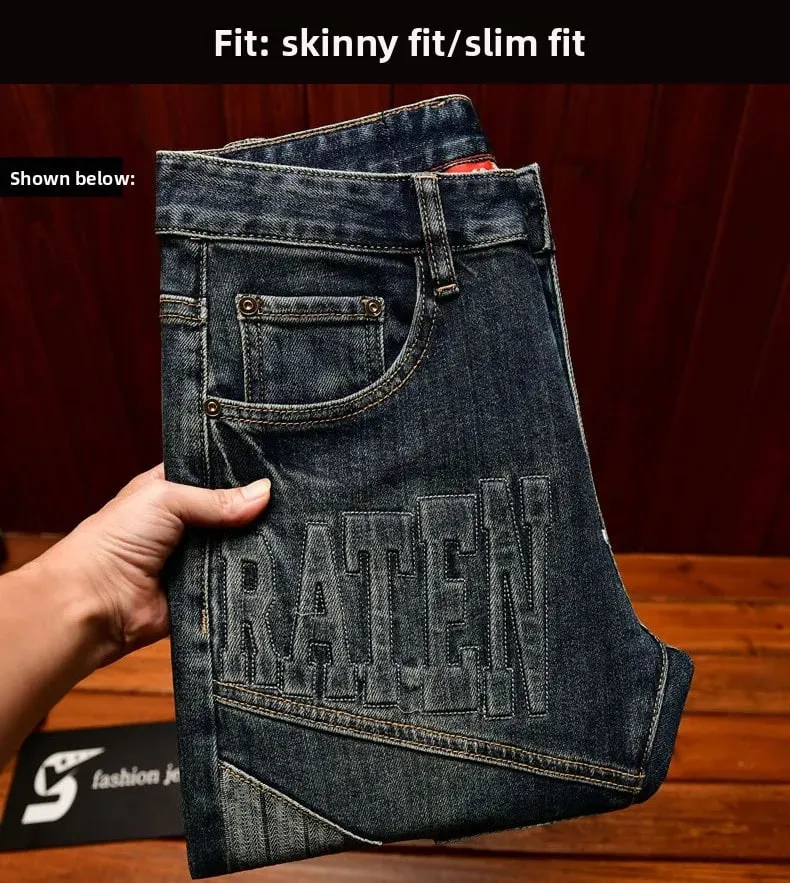 High end retro jeans for men slim fit small feet light luxury trend autumn style simple and casual long pants — image 9