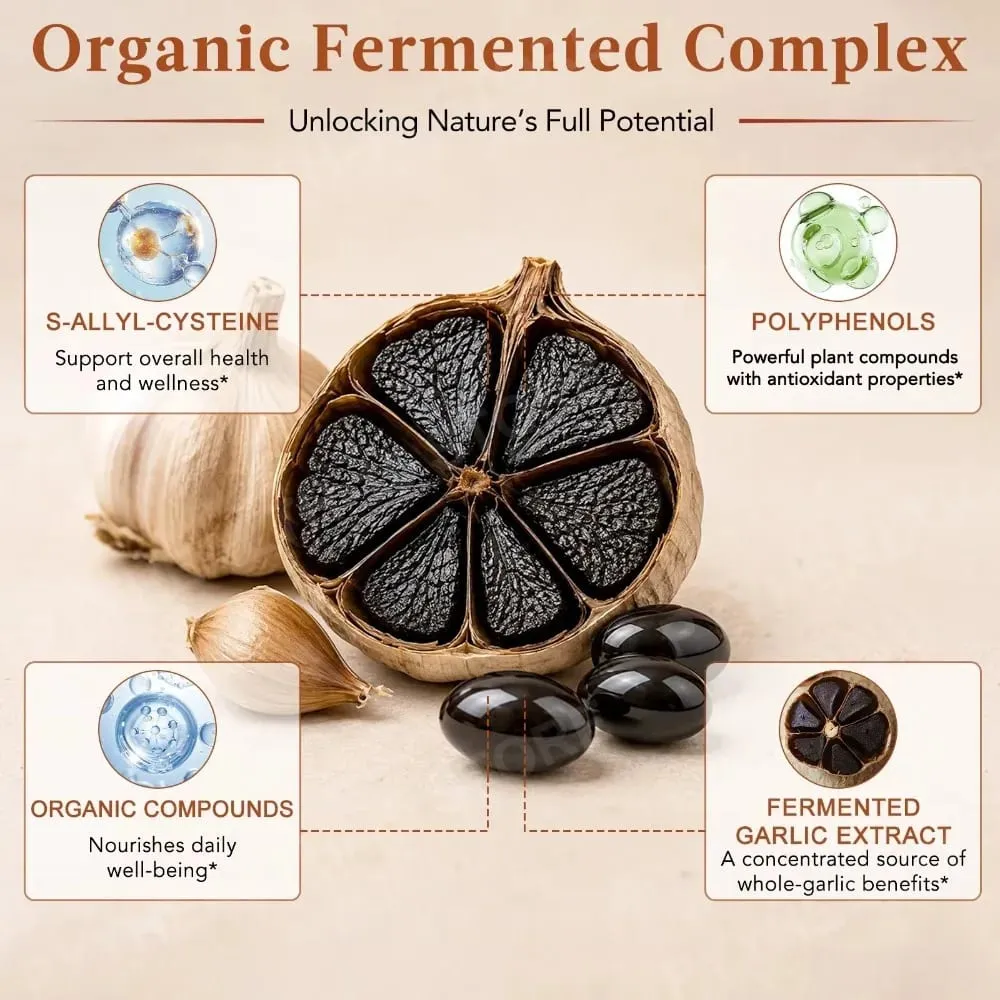 Black Garlic Extract Softgels 600mg 10:1 Concentrate for Heart Wellness Immune Support Digestive Balance Vitality 120 Count
