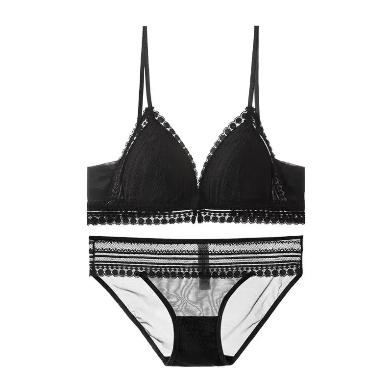 Front Buckle Push Up Lingerie Small Young Girl Intimates Lace Wireless Thin Cup Women U Beautiful Back Bra And Panty Underwear — image 2