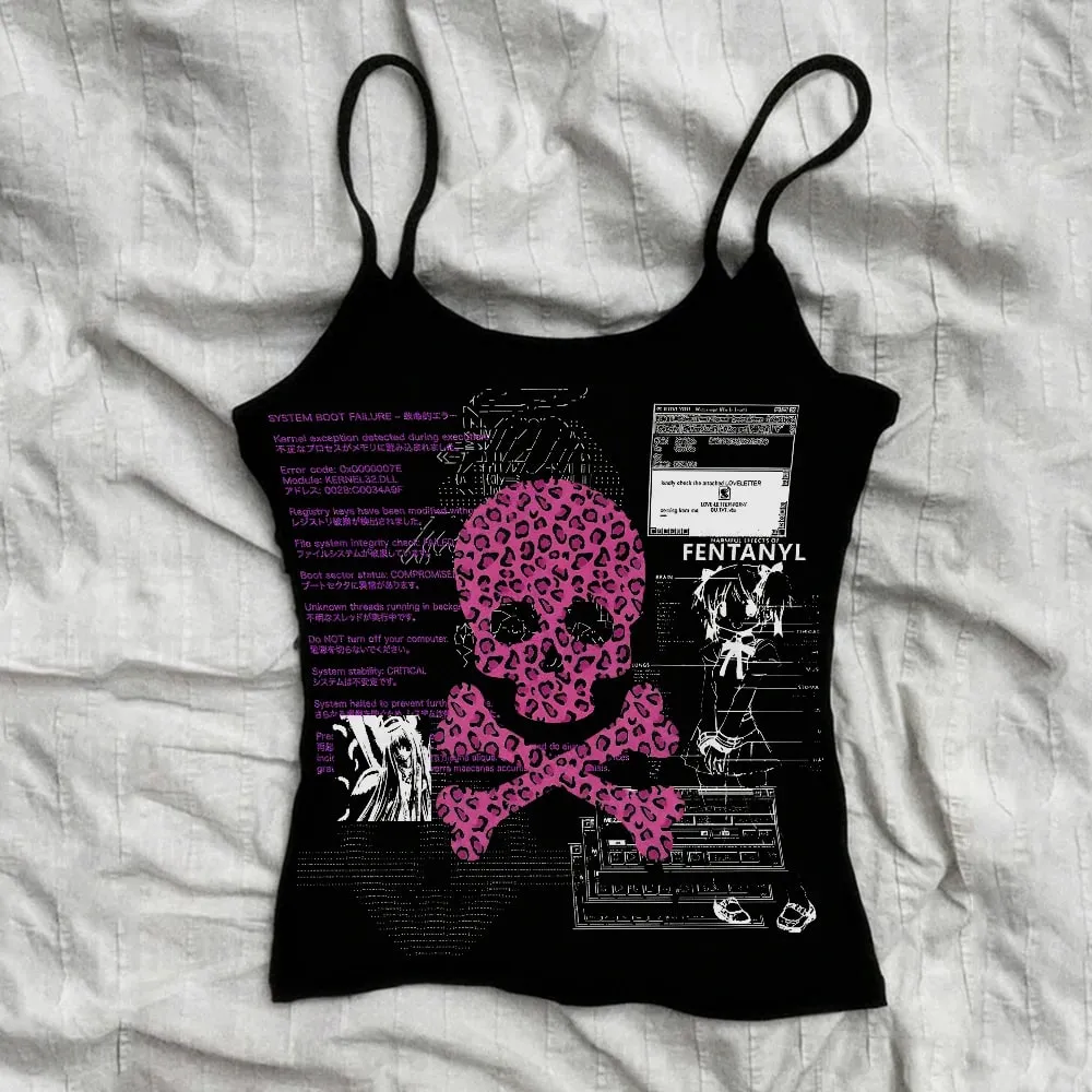 Fashionable women's clothing emotional tank tops and camisoles Y2K style women's tops 90s retro women's short Harikuro tops