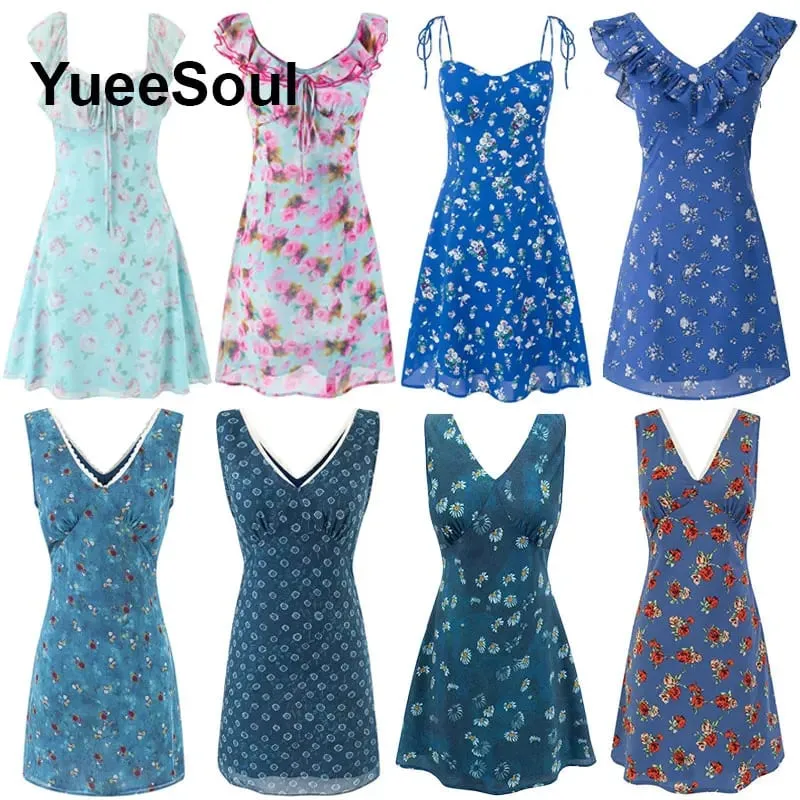 Blue Printed Mini Dress 2026 Summer New Elegant Party Birthday Evening Dresses Y2K Sweet Cute High Street Casual Women Dress — image 1