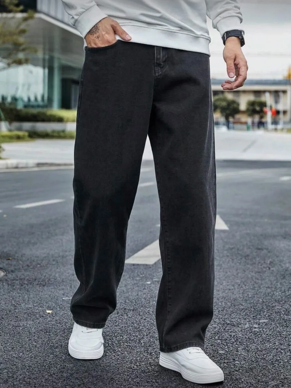 Quần Jeans Thẳng Cho Nam - Thoải Mái Vừa Vặn Với Drap Bụng Tuyệt Đẹp & Giảm Béo Màu Xám Đậm Wash