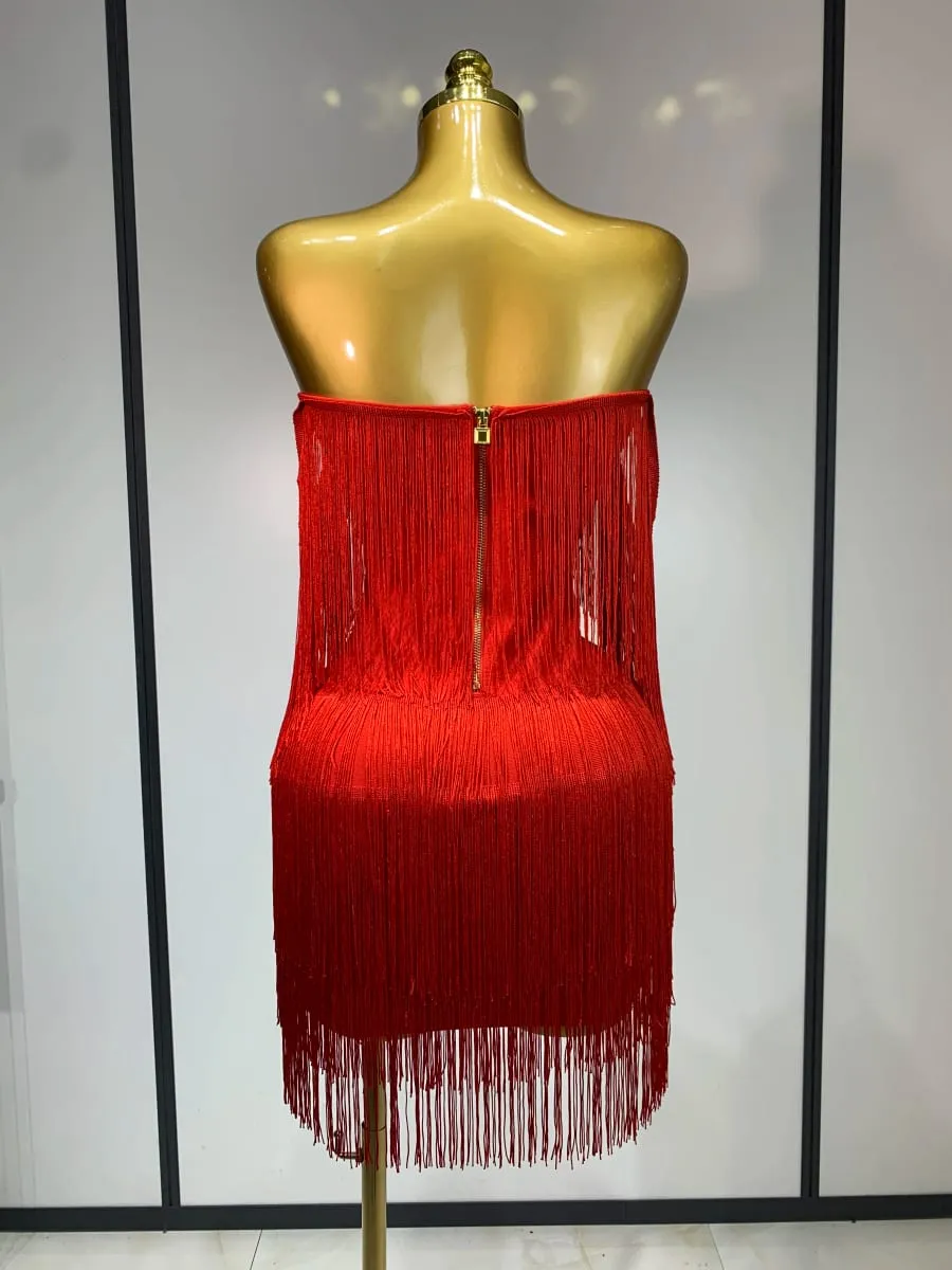 Wanita Seksi Strapless Rumbai Off Bahu Pembalut Pakaian Kelab Mewah Pesta Malam Selebriti Mini Bodycon Gaun Ulang Tahun Vestido — image 4