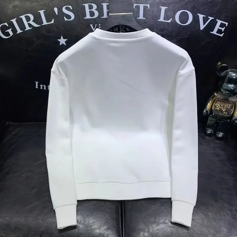 Spring Autumn Men's Trendy Simple Casual All Match Sweatshirt Y2K Streetwear Round Neck Long Sleeve Pullovers Male Loose Hoodies