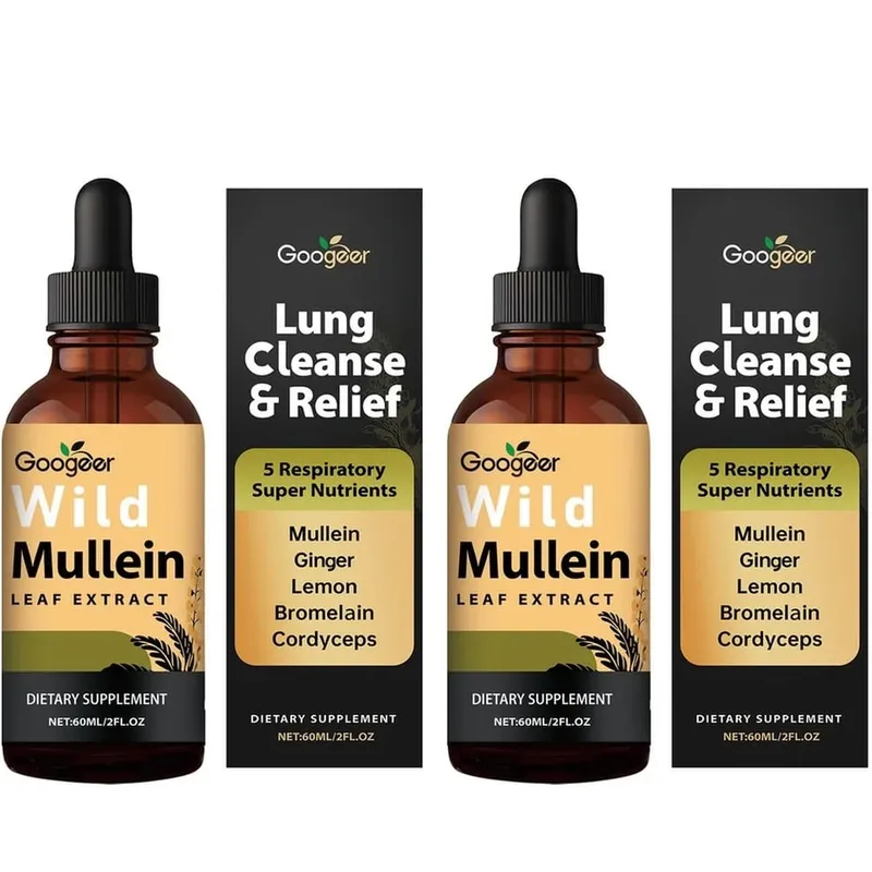 Googeer Wild Mullein Leaf Extract Liquid Respiratory Support Ginger Lemon Peel Extract Bromelain and Cordyceps Extract 60 ML