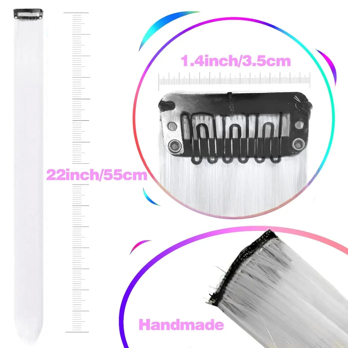 6/12 PCS White Hair Extensions Clip in Colored Party Highlights Extension Synthetic Hairpiece Straight 22 inch