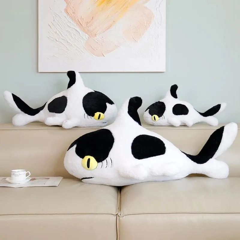 50/70cm Simulation Shark Plush Pillow With Cow Print Fluffy Decompression Cushion Home Decor Photography Prop Holiday Gift — image 5