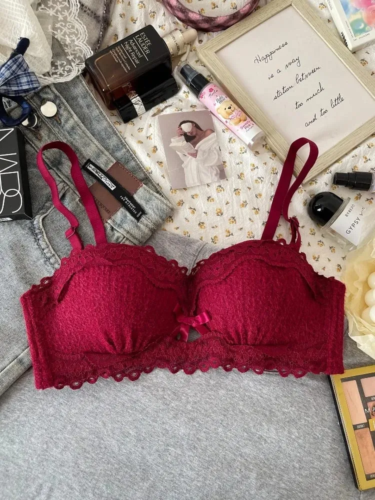 New Lace Lingerie Set Non Wired Padded Bra Half Cup Small Bust Boost Sexy Anti-Sag Underwear Women All Season S-XLAB Cup — image 6