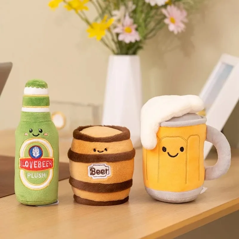 11~19cm Roztomilá pivní skleněná láhev Nápojová plechovka pivní sud Plyšový polštář plněný Kawaii Humanoid Plyšový Party Prop Man Dárek — image 6
