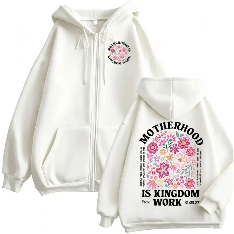 Motherhood Is Kingdom Work Zipper Hoodies Christian Mom Proverbs 31 Zip Up Hoodie Men Women Casual Fleece Sweatshirt Jacket Coat — image 7