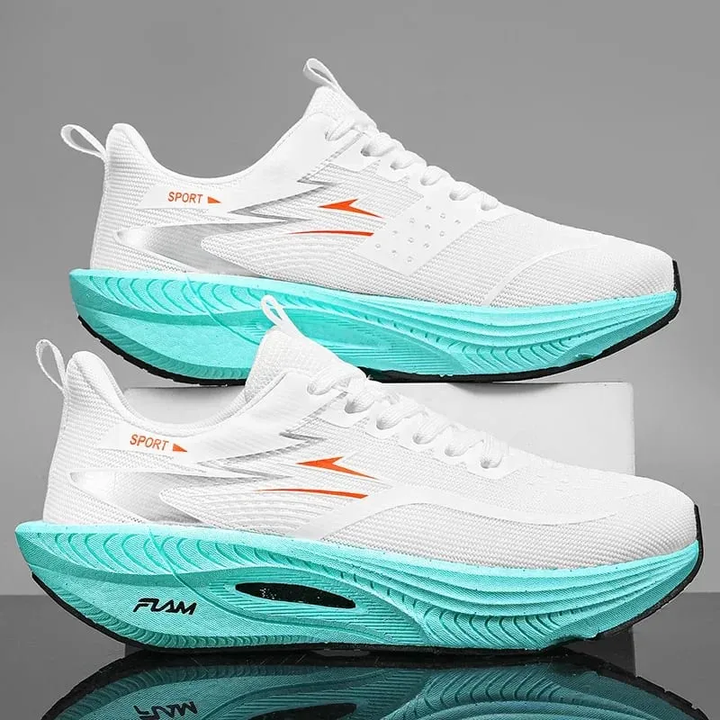 Men Running Shoes Carbon Plate Cushioned Anti Slip Breathable Mesh Athletic Sneakers for Women Marathon Training Tennis Sports