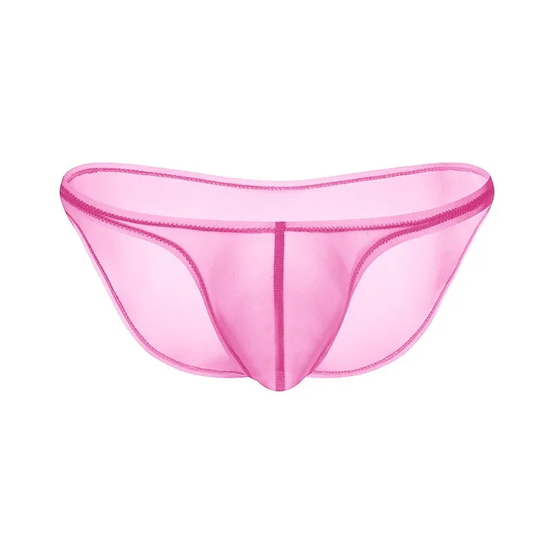Sexy Mens Underwear Ice Silk Briefs Low Rise Transparent Bikini Panties Breathable Quick Dry Mesh Lightweight Undergarments