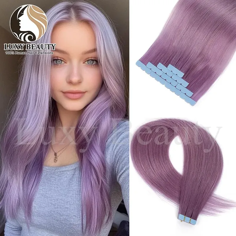 Colored Blue Mini Tape in Human Hair Extensions Invisible Seamless Tape in Hair 10pcs Pink Red Green Purple Blue Mini Tape Hair