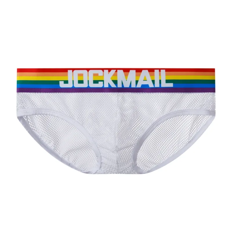 Jockmail 섹시한 남성 속옷 브리프 코튼 로우 라이즈 언더 팬츠 네트 원사 레이스, 통기성 여름 반바지 calzoncillos hombre slip
