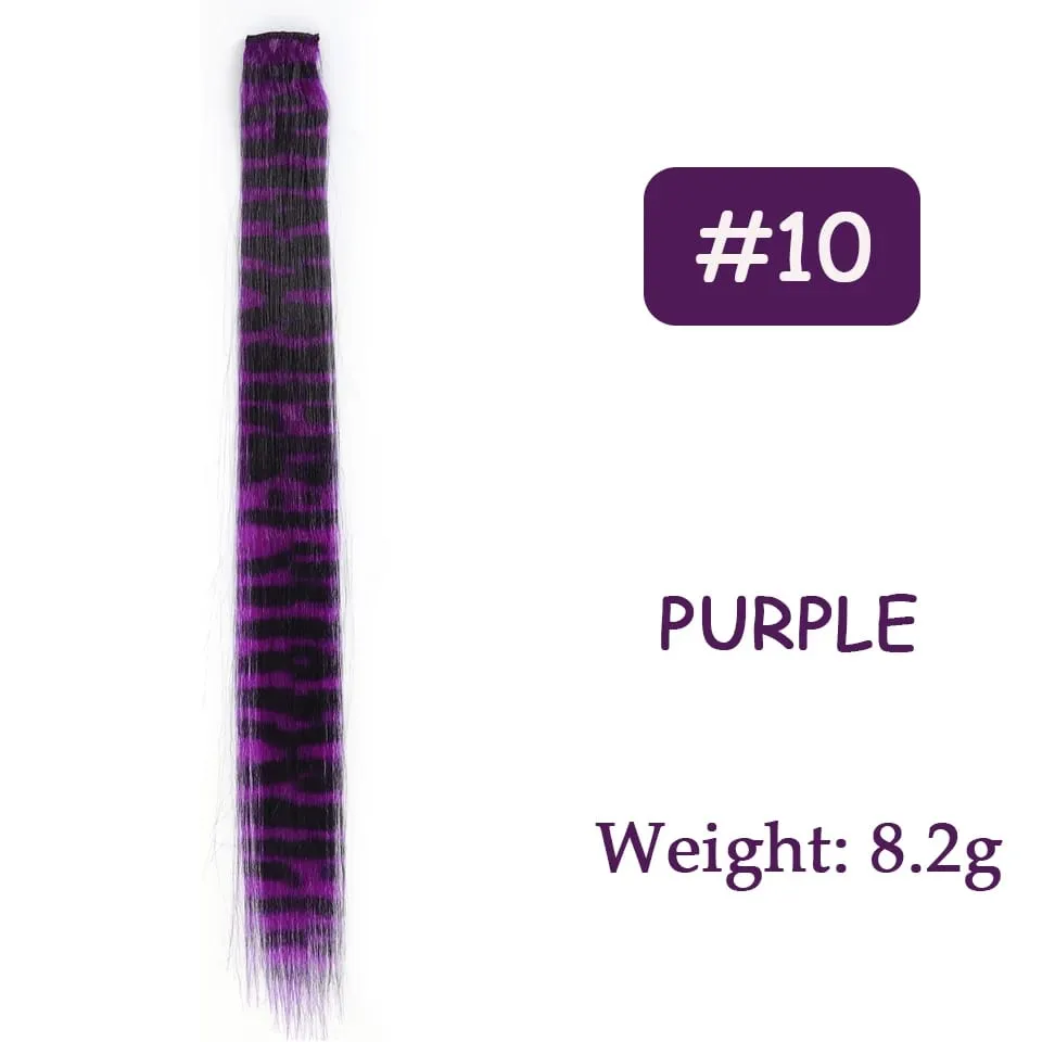 1pc/set Stripe Printed Hair Colorful Long Straight Hair Pieces Synthetic Clip-in Hair Extensions for Daily Use Party Halloween — image 17