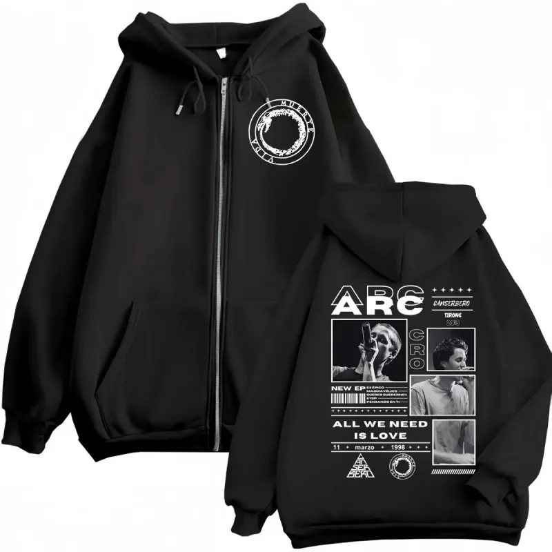 Canserbero All We Need is Love Muerte Vida Merch Zipper Hoodie Men's Fashion Hip Hop Zip Up Sweatshirts Casual Fleece Pullovers