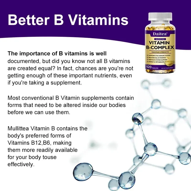Vitamin B-Complex Capsules - Energy Immune & Nervous System Support Relieve Stress Improve Digestion — image 4