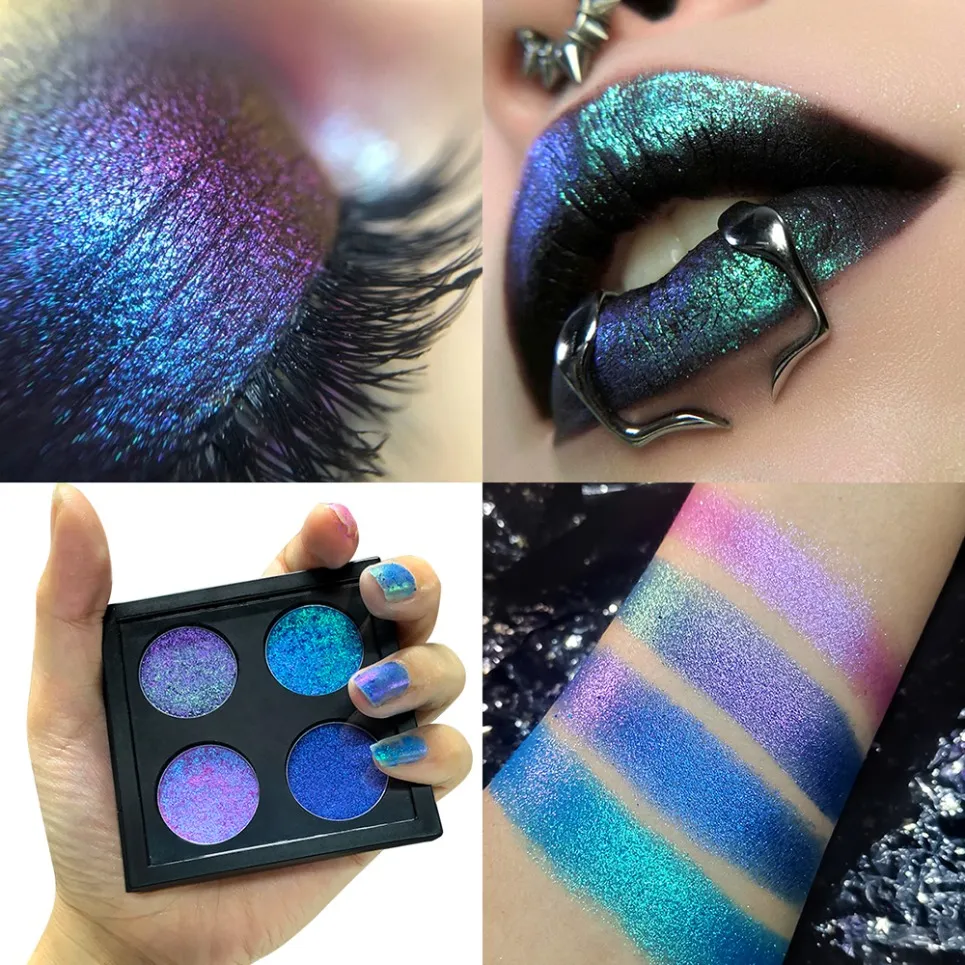4 színű vegán kaméleon szemhéjfesték paletta saját márkás smink nagykereskedés egyedi logó Color Shift szemhéjfesték