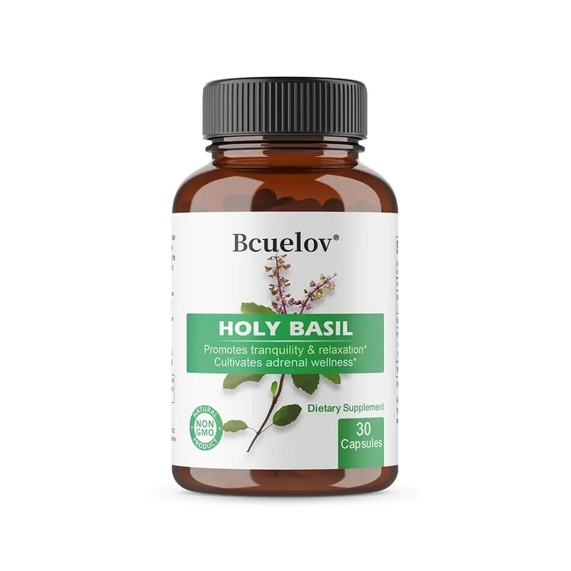 Holy Basil Tulsi Extract Capsules Support Adrenal Immune Respiratory & Daily Calm Wellness Stress & Anxiety Relief