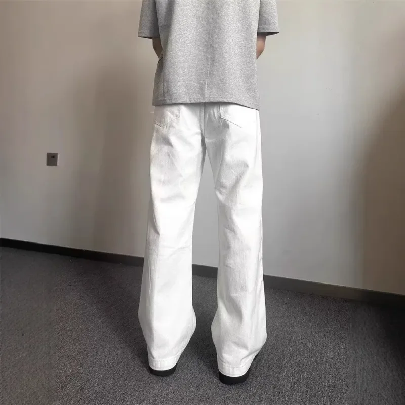 Y2K Blade Jeans Men Cleanfit White Denim Pants High Street Vibe High Waist Straight Flare Trousers Fashion Casual Streetwear — image 5